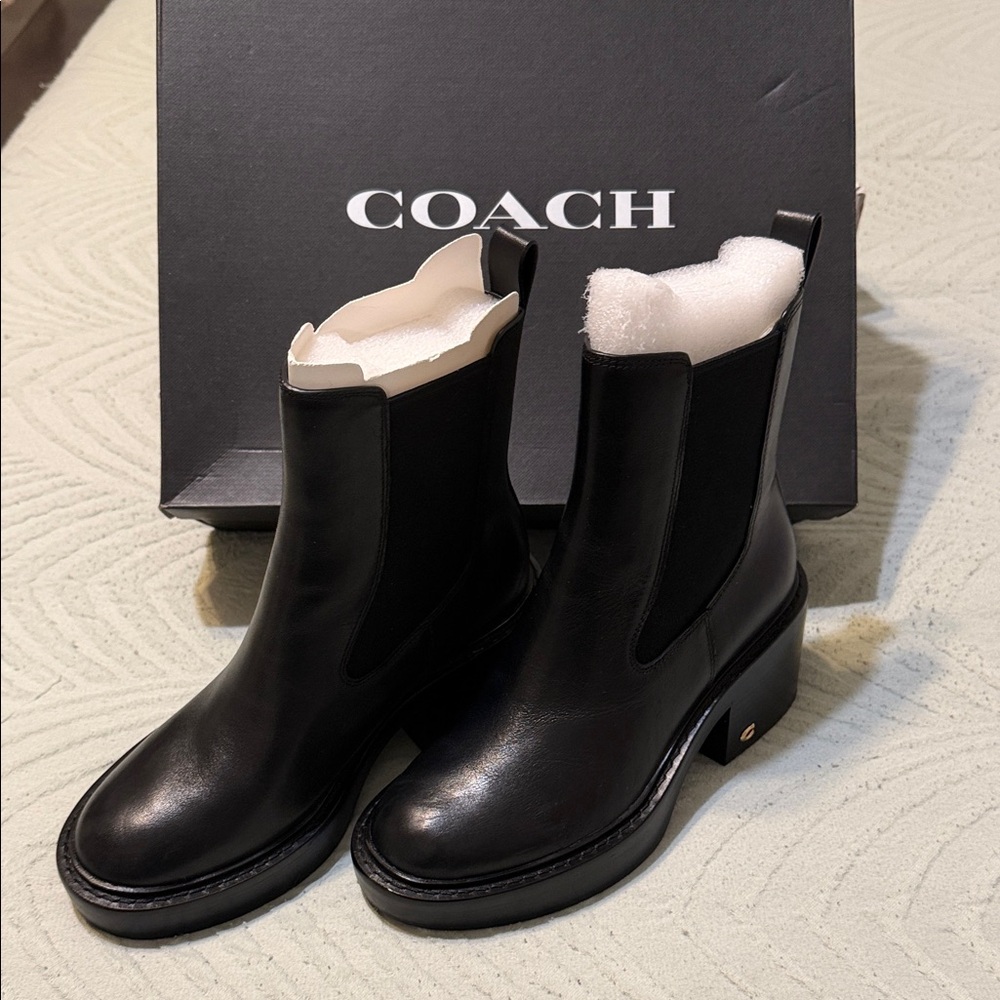 Coach Women's Black Leather Ankle Booties